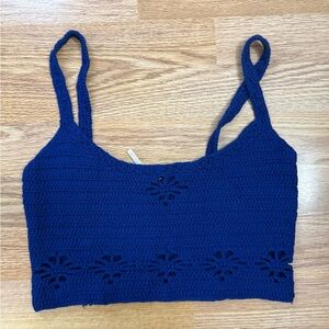 Free People Navy Crochet Crop Tank top womens xs